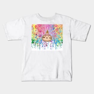 Icecream Cone Sloth Face Rainbow Paint drip Kids T-Shirt